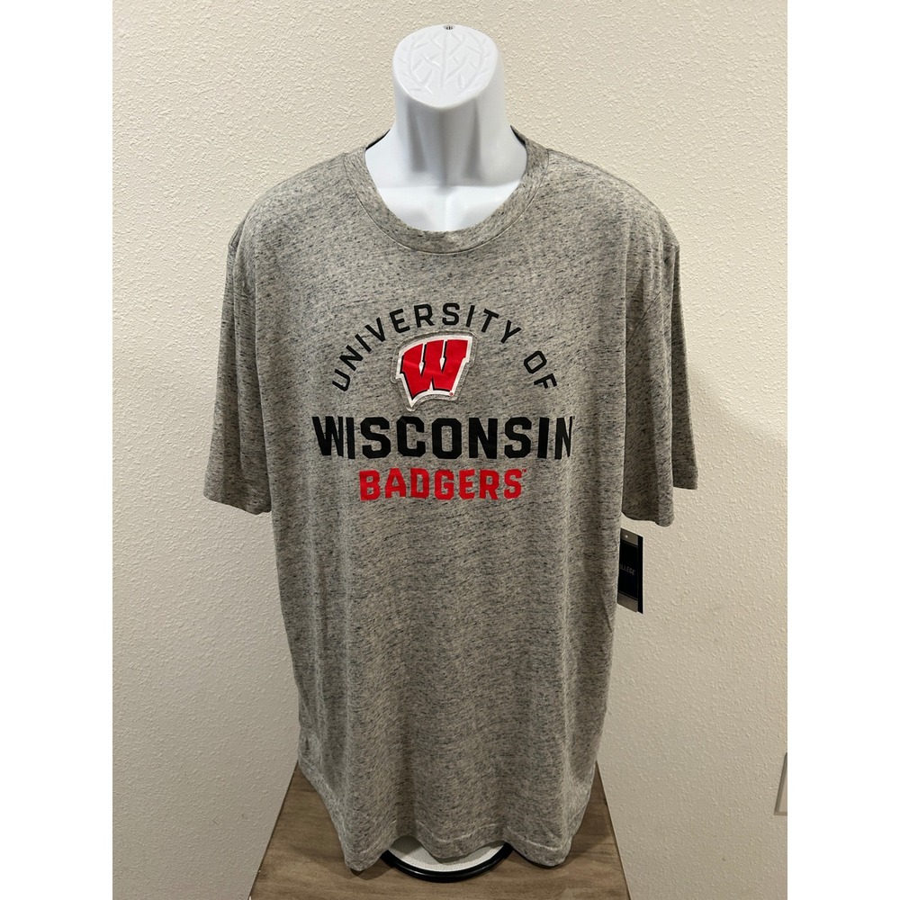 Captivating Wisconsin Badgers Mens 2XL Grey Space Dye Heather T-Shirt NWT